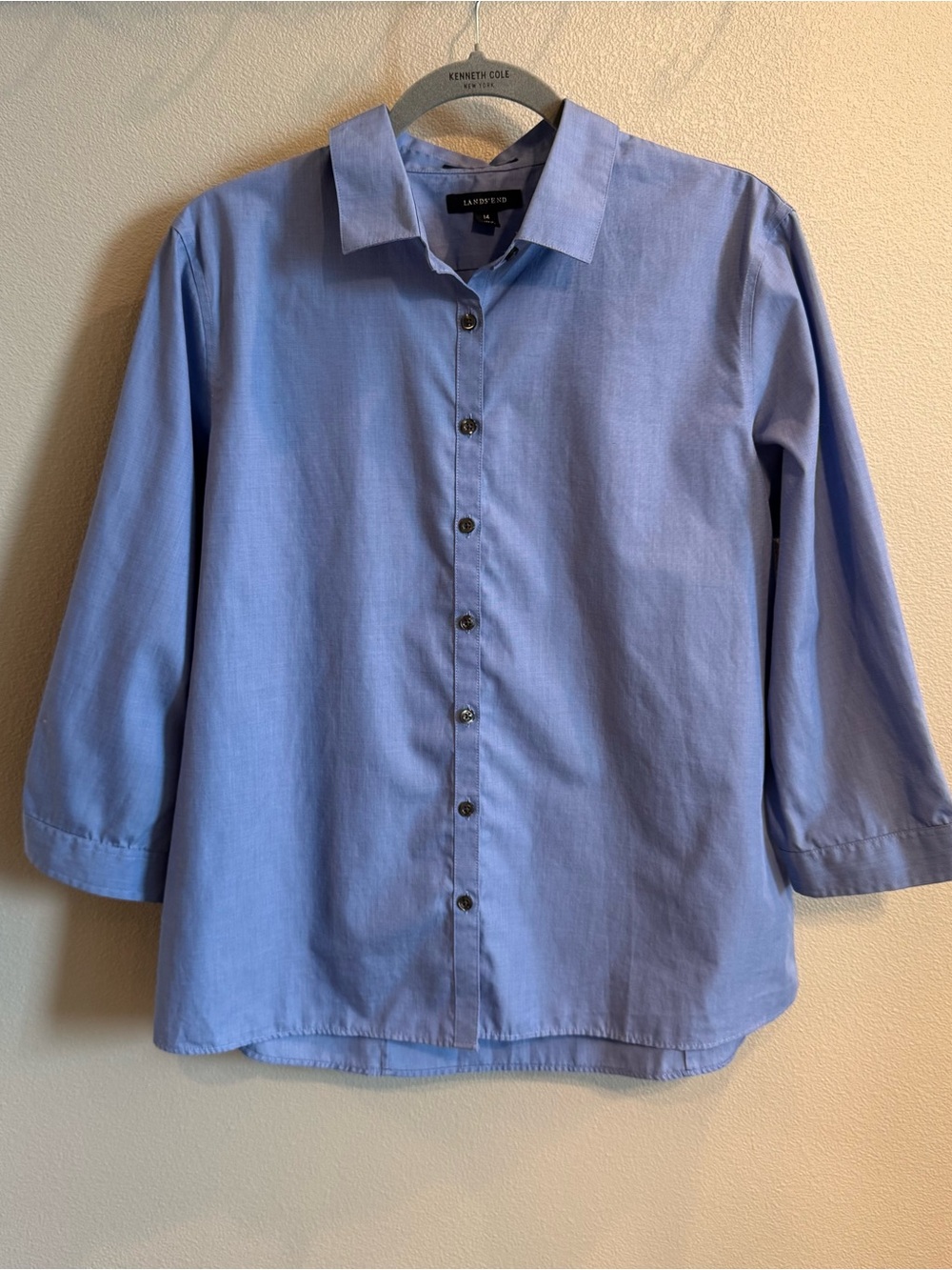 Lands' End Supima Light Blue Women’s 3/4 Sleeve Button-Down Shirt